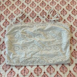 Patrons of Peace White Eyelet Lace Crop Top with Tie Straps